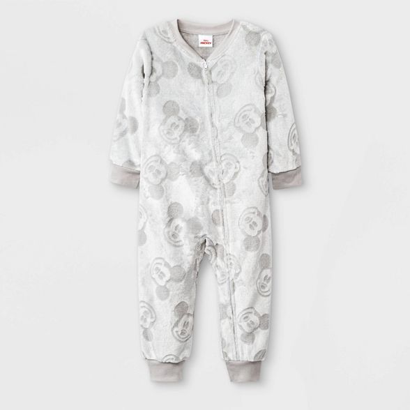 Toddler Boys' Mickey Mouse & Friends Plush Fleece Union Suit - Gray | Target