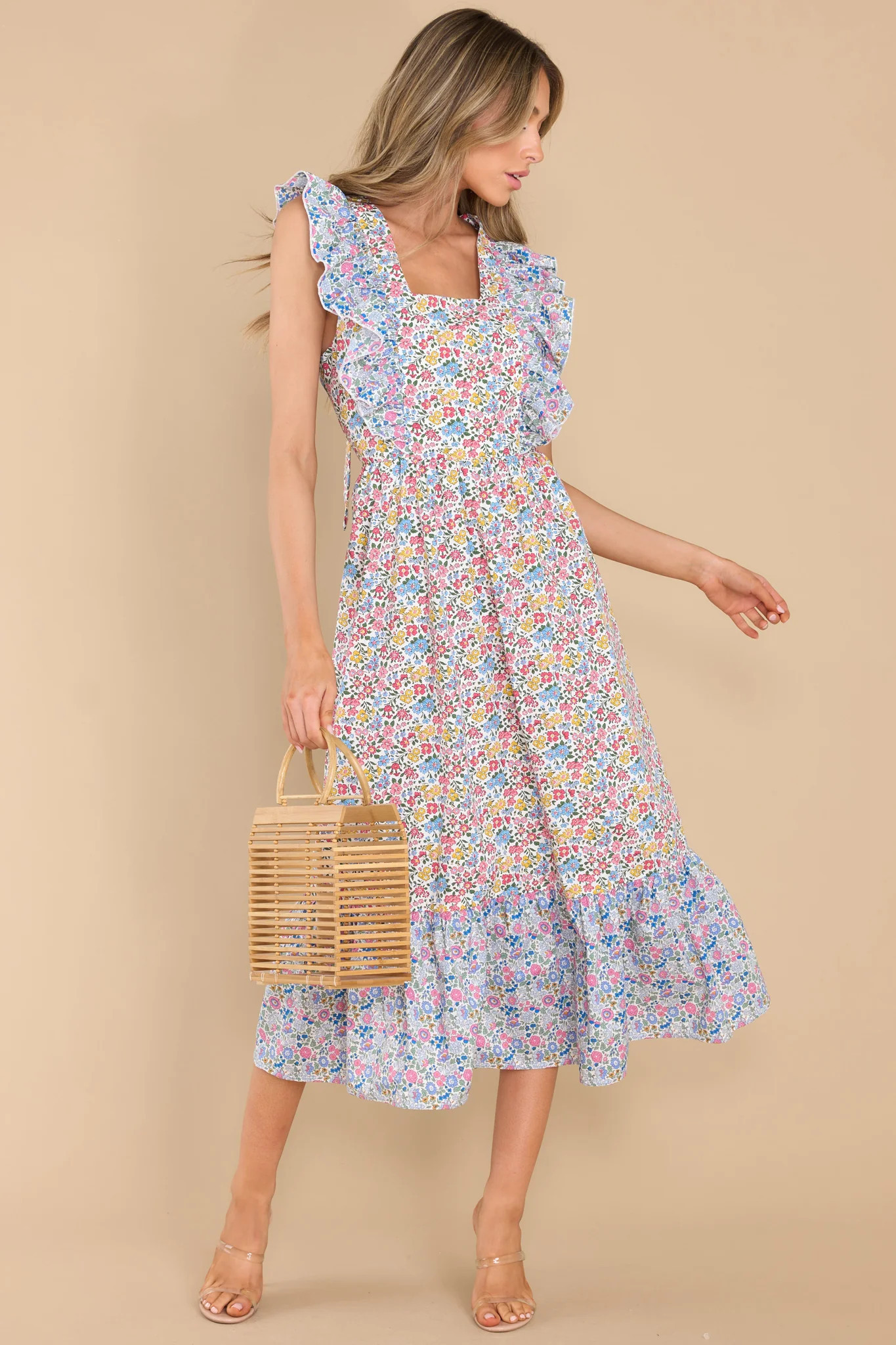 Goodbye For Now Blue Multi Floral Print Dress | Red Dress 