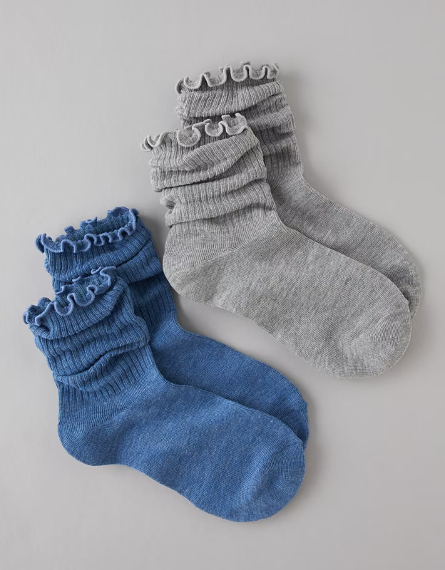 AE Ruffled Crew Socks 2-Pack | American Eagle Outfitters (US & CA)
