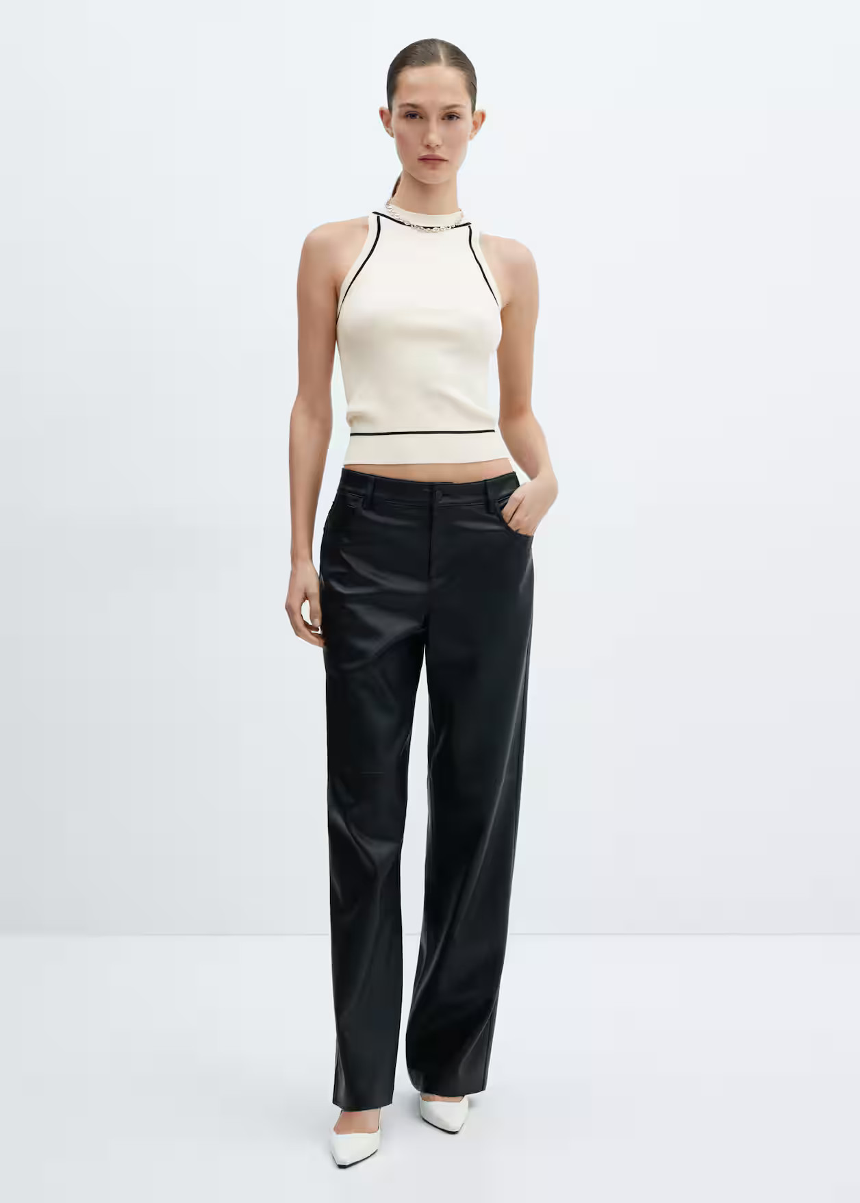 Contrast trim top -  Women | Mango United Kingdom | MANGO (UK)