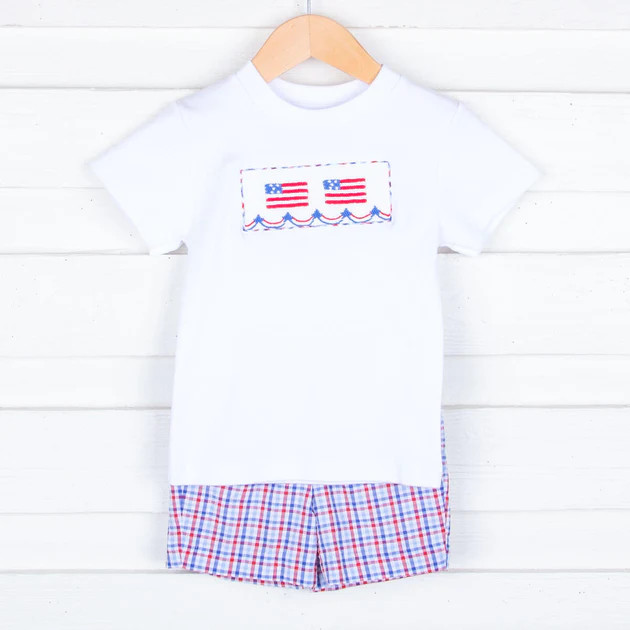 Flag Smocked Plaid Short Set | Classic Whimsy