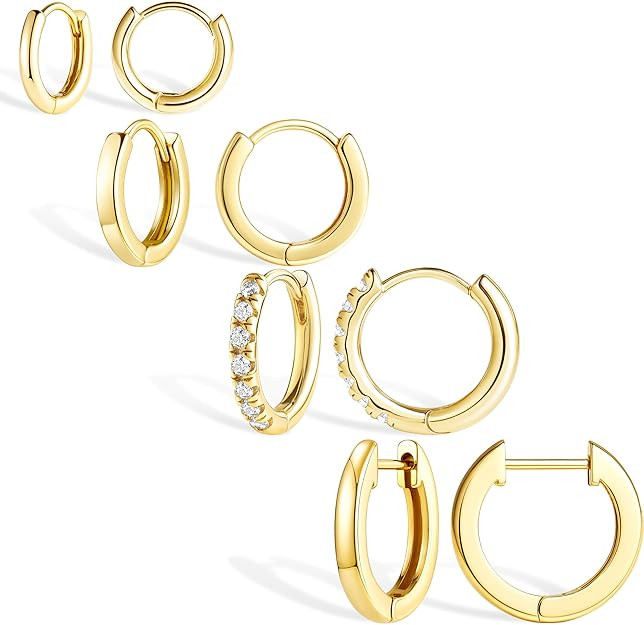 Small Gold Huggie Hoop Earrings Set for Women Men Hypoallergenic 14K Plated Stack Cartilage Earri... | Amazon (US)