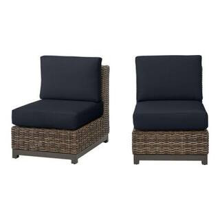 Hampton Bay Fernlake Brown Wicker Armless Outdoor Sectional Chair with CushionGuard Midnight Cush... | The Home Depot