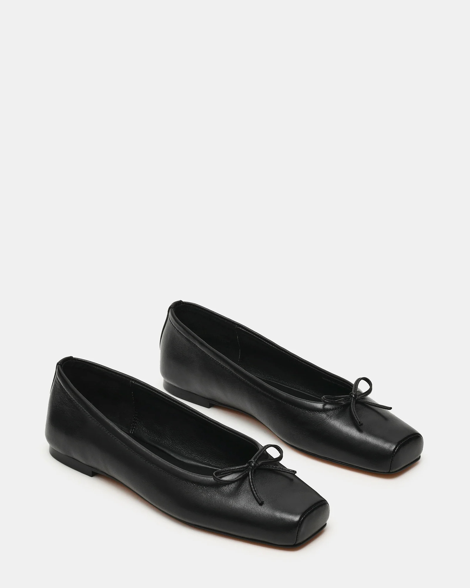 ELEVE Black Leather Ballet Square-Toe Flats | Women's Designer Shoes | Steve Madden (Canada)