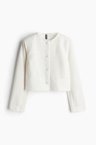 H & M - Bouclé-weave jacket - White | H&M (UK, MY, IN, SG, PH, TW, HK)