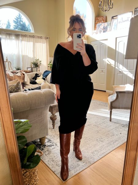 CODE: SHELBY20 Midsize Thanksgiving outfit. I love this sweater dress. I have sized down to a size 10, normally a size 12. The sweater dress runs super stretchy, it’s soft and comfortable. The perfect holiday dress. I can confidently say you could probably go down one size for a more true fit. 

#LTKfindsunder100 #LTKmidsize #LTKHoliday