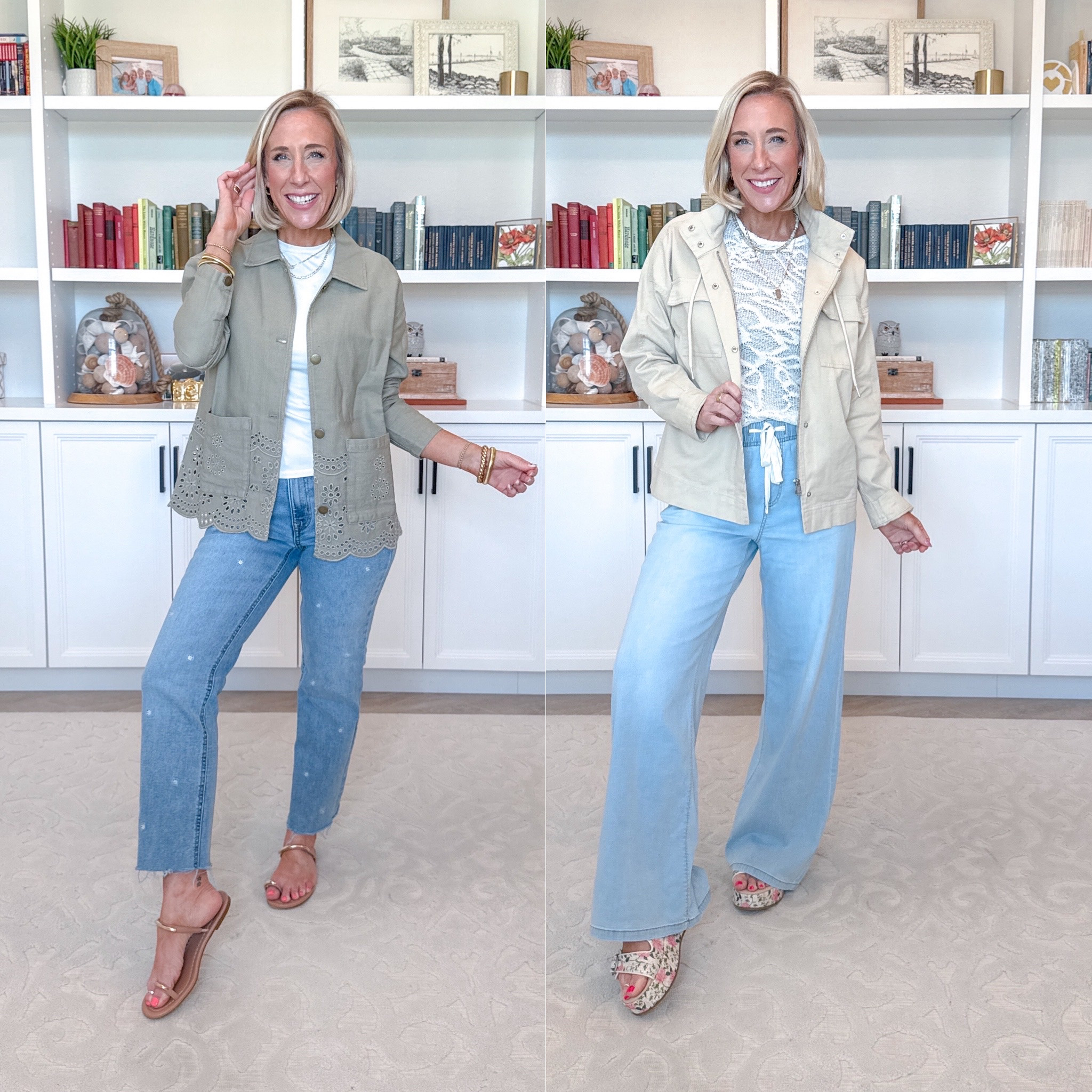 Spring Haul - not-so-rapid unboxing… part 1 (and it’s ALL ON SALE!) Eyelet Scallop Hem Twill Jacket - size XS. 50% off. * Daisy Embroidered High Rise Relaxed Straight Jean - Size 0. 

Tan Canvas Utility Jacket - Size XSmall. Light Soft High Rise Wide Leg Jean - Size XSmall. Textured Floral Short Sleeve Tee - Size XSmall. 4 colors. Floral Flatform Slide Sandal - TTS. 

 

#LTKSeasonal #LTKOver40 #LTKSaleAlert