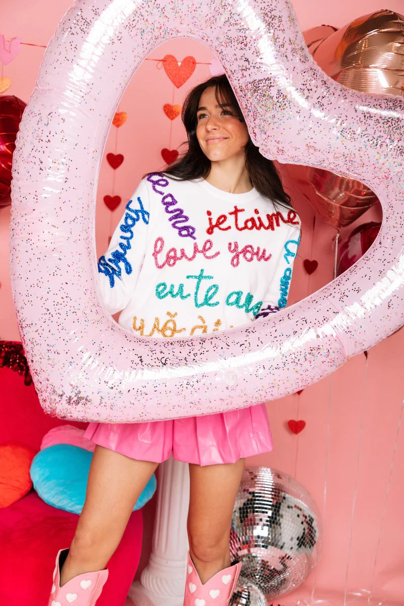 I Love You Glitter Script Sweater | Queen of Sparkles