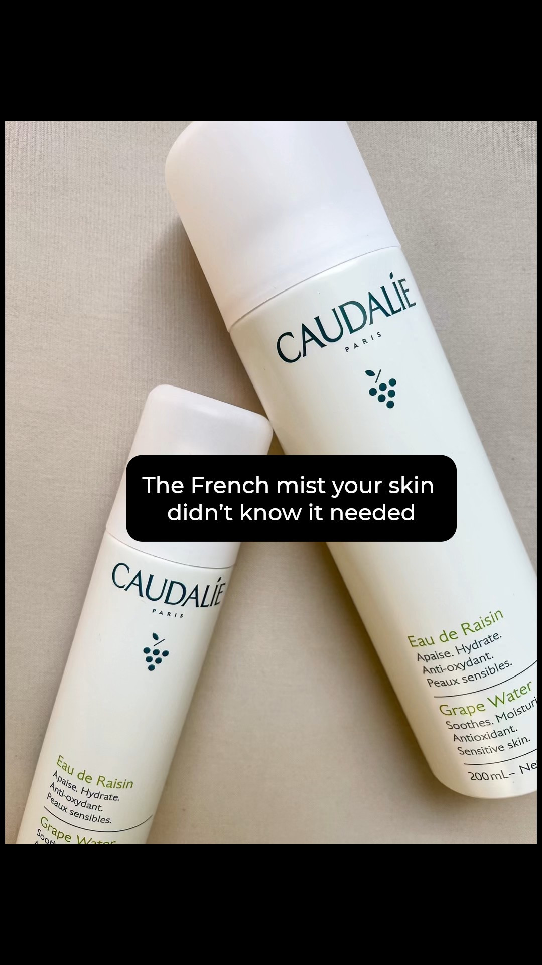 The face mist your skin’s been thirsting for…and it’s straight from the vineyards of France 🍇🇫🇷

If your skin feels irritated, tight or thirsty– Caudalie Grape Water is your instant remedy in a bottle. Straight from the French vineyards, this ultra-finest is made from organic grape water and is packed with antioxidants that soothe, hydrate, and calm even the most sensitive skin. 

Whether you use it post-cleanse, pre-serum, or as a midday refresh, this face mist delivers a dewy glow without a single drop of fragrance or alcohol. 

This French pharmacy must-have is a skincare essential I didn’t know I needed until my skin started thanking me. 🍇💕