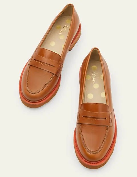Chunky Penny Loafers - Tan/Cherry Red | Boden US | Boden (US)