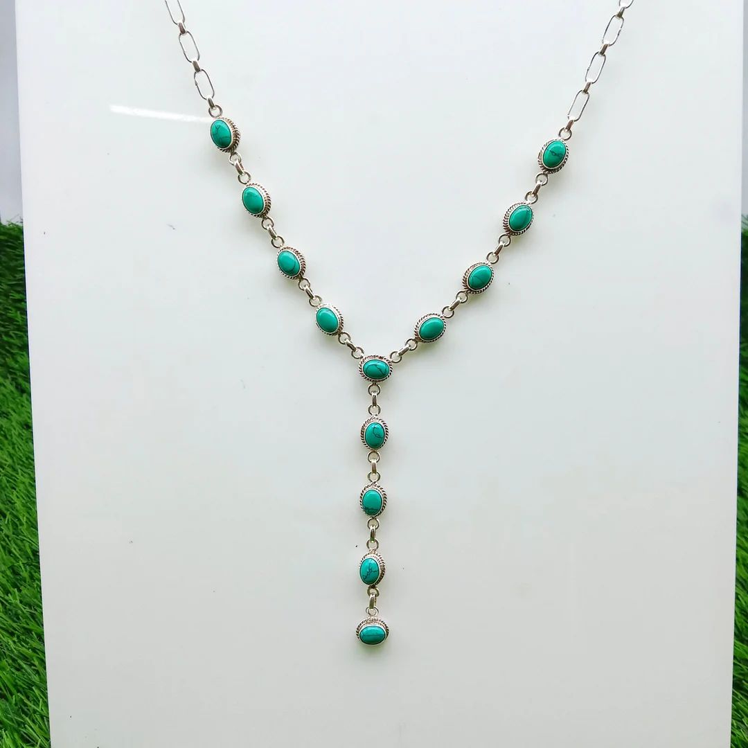 Beautiful Turquoise Lariat Necklace Handmade Stamped 925 Blue Turquoise Handmade Long Necklace So... | Etsy (US)