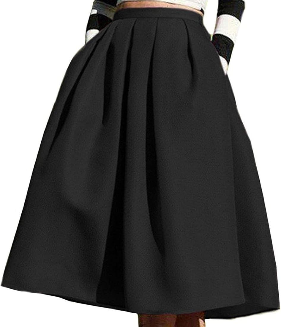 Face N Face Women's High Waisted A line Street Skirt Skater Pleated Full Midi Skirt | Amazon (US)