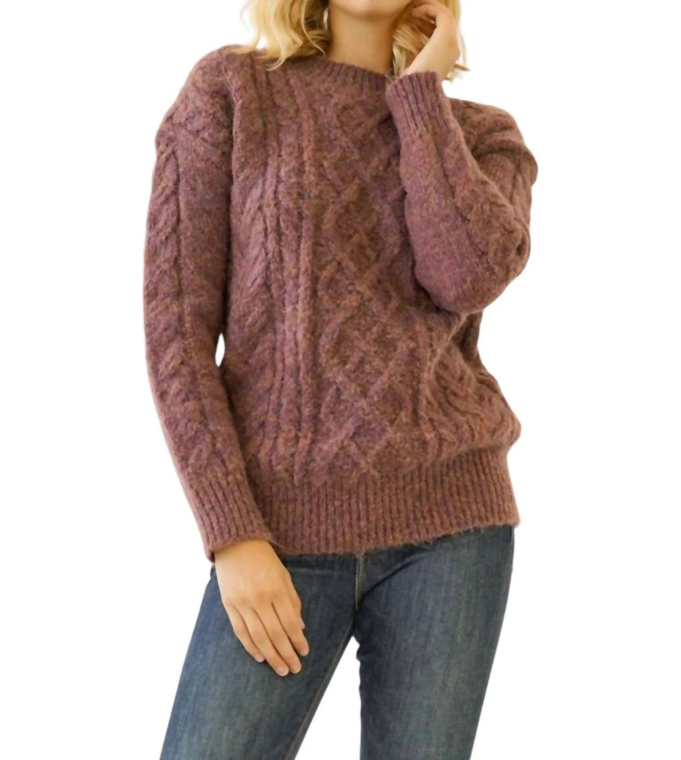 Cable Knit Sweater In Brown | Shop Simon
