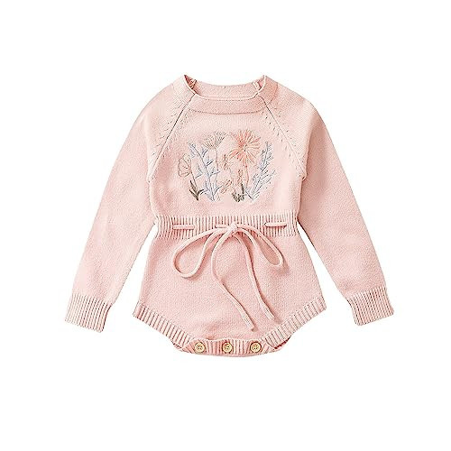 MERSARIPHY Baby Girl Sweater Romper Embroidery Baby Sweatshirt Romper Baby Girl Knit Sweater Fall Winter Clothes (Pink, 6-9 Months) | Amazon (US)