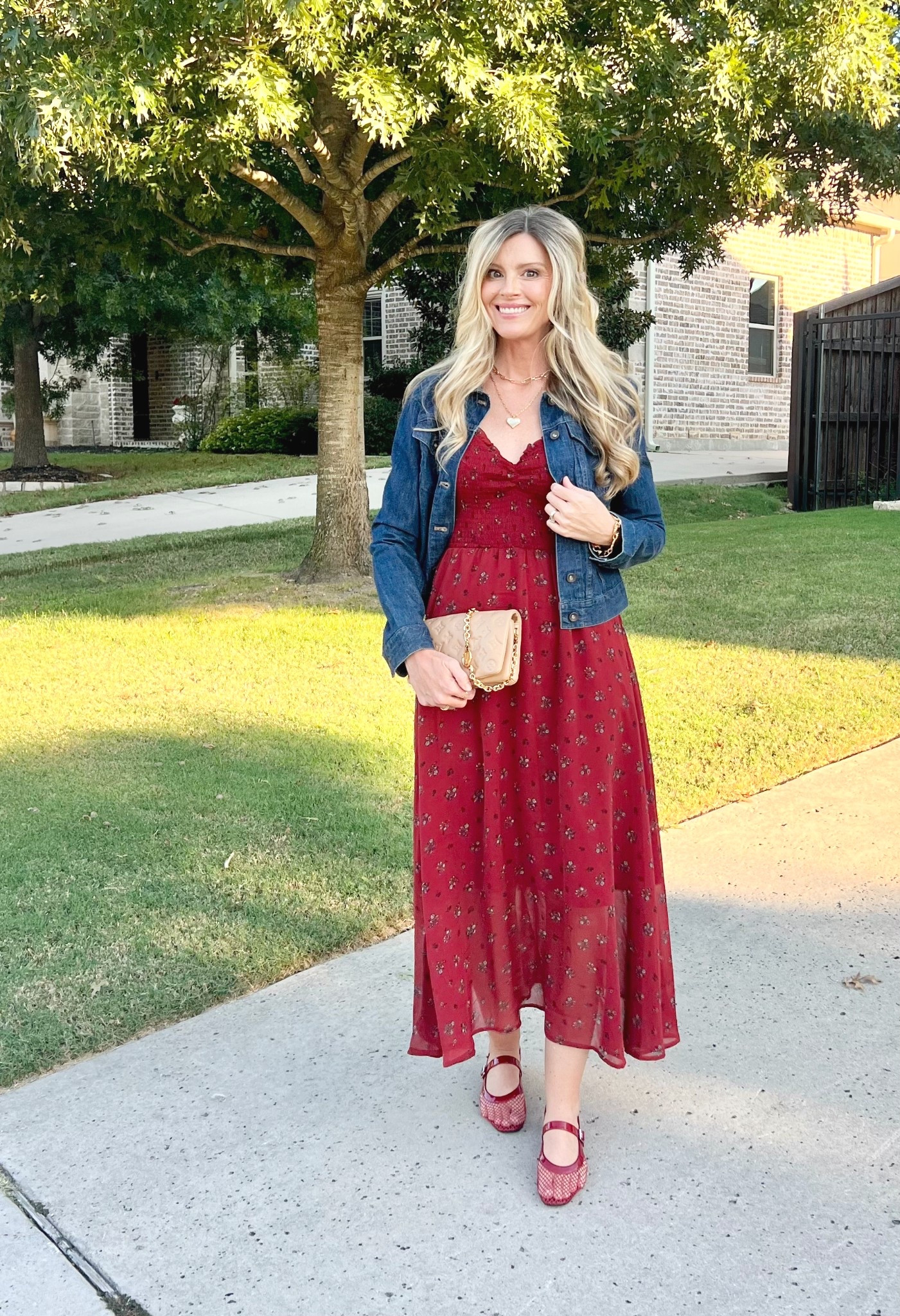 Last night’s dinner look ♥️
Dress: under $50
Mary Jane flats: under $30!!
Dark denim jacket: under $70
Everything linked!! 
.
.
.
.
.
.
.
#affordablefashion #cupshe #nordstrom #lvbags #shoecrush #nordstromstyle #cupshecrew #hollythehousewife #dinnerlook #dinnerdress #fallflorals #falldresses #affordablestyle #affordableoutfit #fashionfinds #everydaylooks #everydaystyle #dressstyles #maryjanes #meshflats #burgundy #fallfashionfinds #fallstyles 
#maryjaneflats

#LTKShoeCrush #LTKOver40 #LTKFindsUnder50