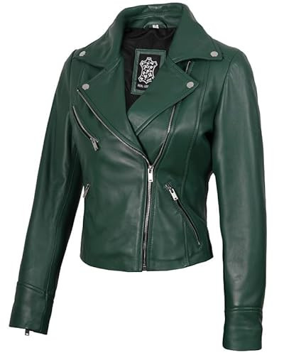 Decrum Womens Leather Jacket - Casual Biker Jacket Women | [1324123] Ninfa Green, M | Amazon (US)