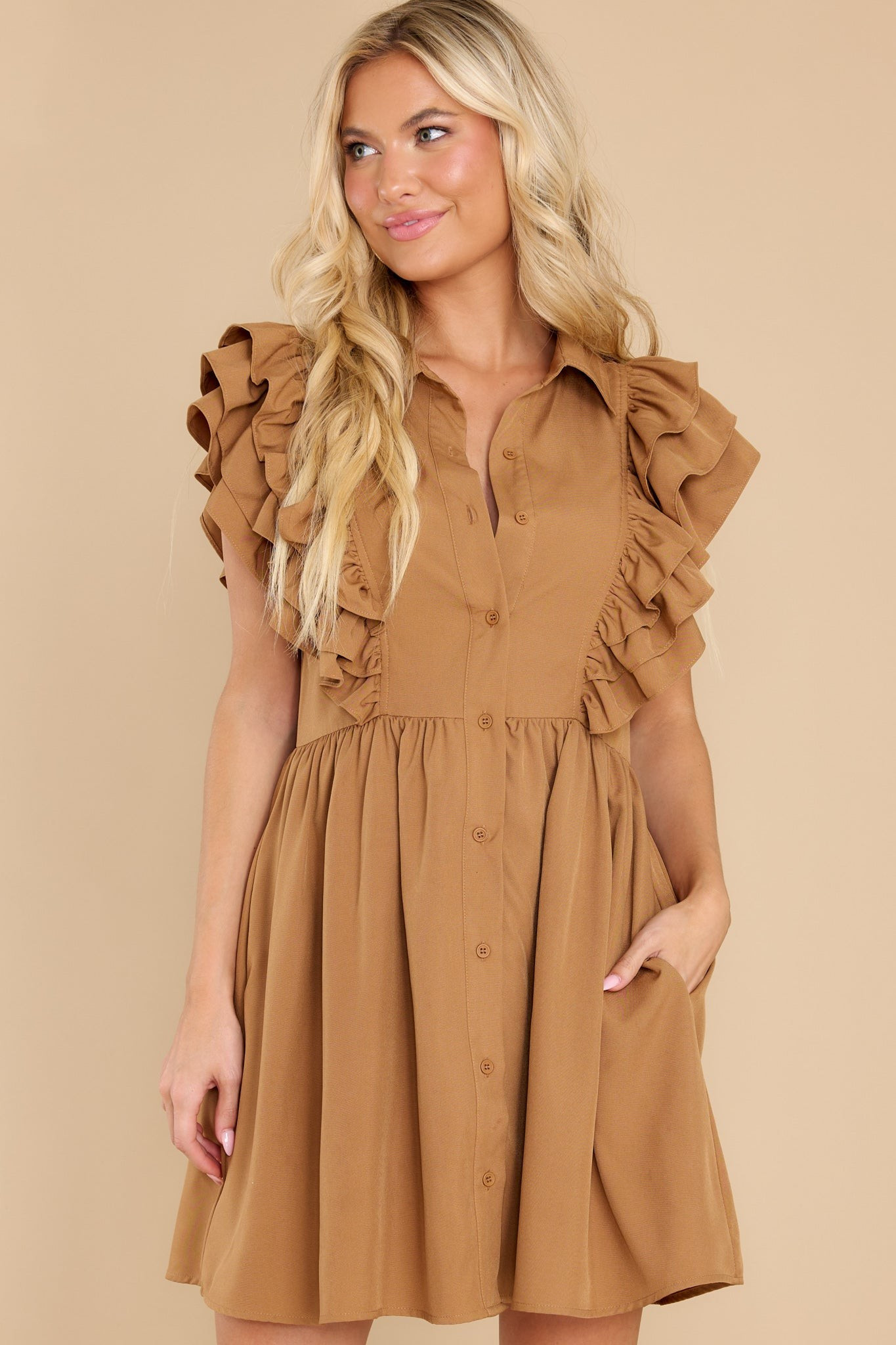 Chic And Fabulous Tan Dress | Red Dress 