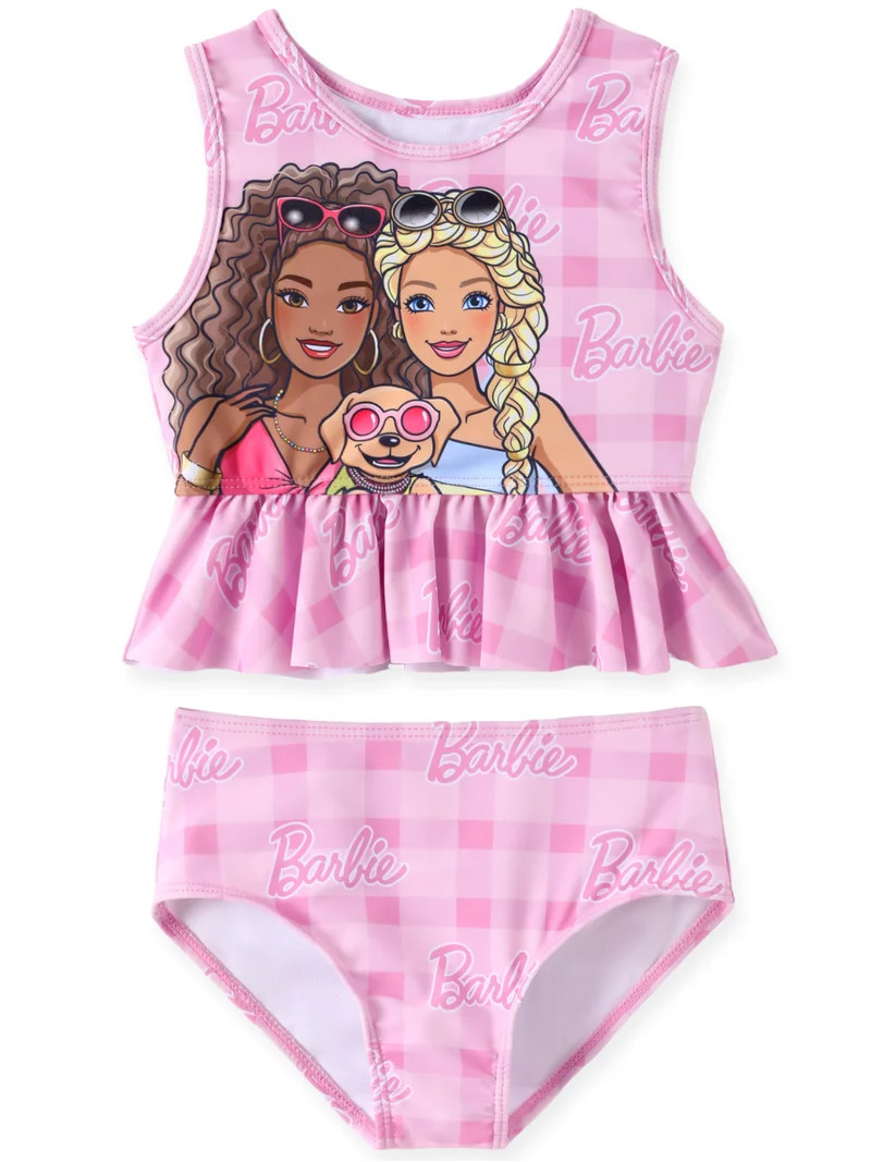 Barbie Toddler Girls Swimsuit Set Barbie Friends Graphic Ruffle Peplum Tankini Top Swim Bottoms 2... | Walmart (US)