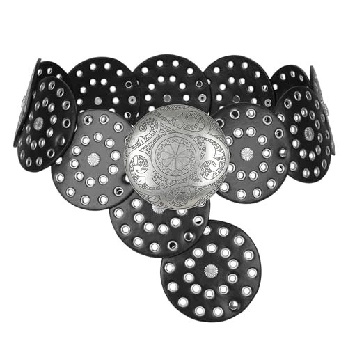 LEACOOLKEY Women Western Disc Belt Boho Chunky Wide Disc Leather Conch Cowgirl Belt for Dress Jea... | Amazon (US)