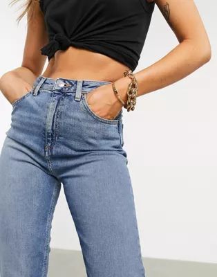 ASOS DESIGN high rise farleigh 'slim' mom jeans in authentic midwash | ASOS (Global)