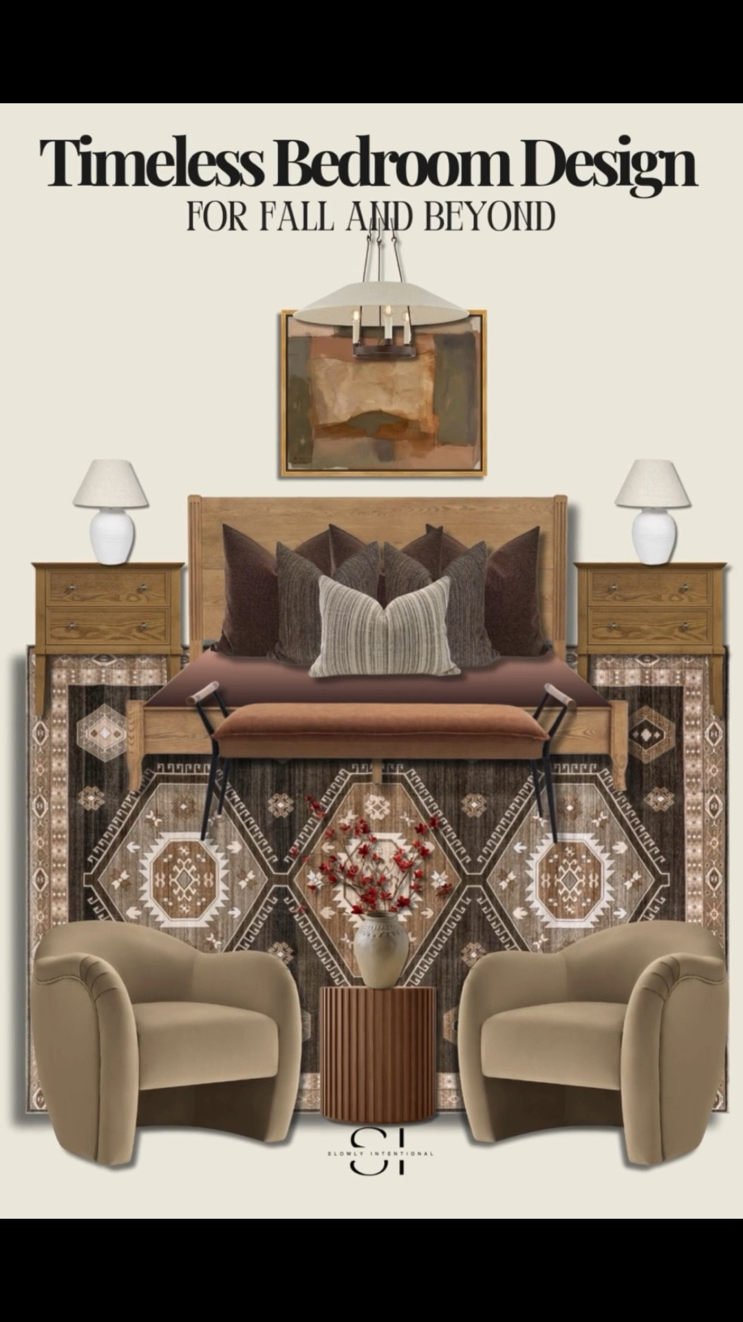 This bedroom design gives cozy fall energy without being seasonal. I mixed warm earthy tones, layered textures, and vintage-inspired patterns to make it feel grounded and timeless. The statement rug ties everything together while the curved chairs soften the edges for that perfect cozy corner moment. Every piece feels collected, not rushed—and that’s the secret to a room that feels like you.


#LTKHome #LTKSeasonal