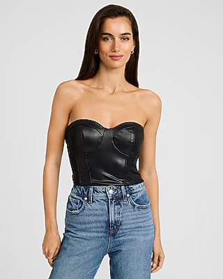 Body Contour Faux Leather Corset Cropped Tube Top | Express