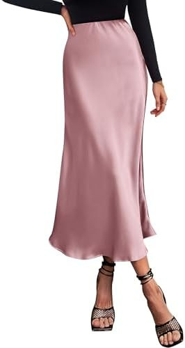 BTFBM 2025 Womens Summer Fall Long Satin Skirt Silk Elegant High Waist Cocktail Party Wedding Flo... | Amazon (US)