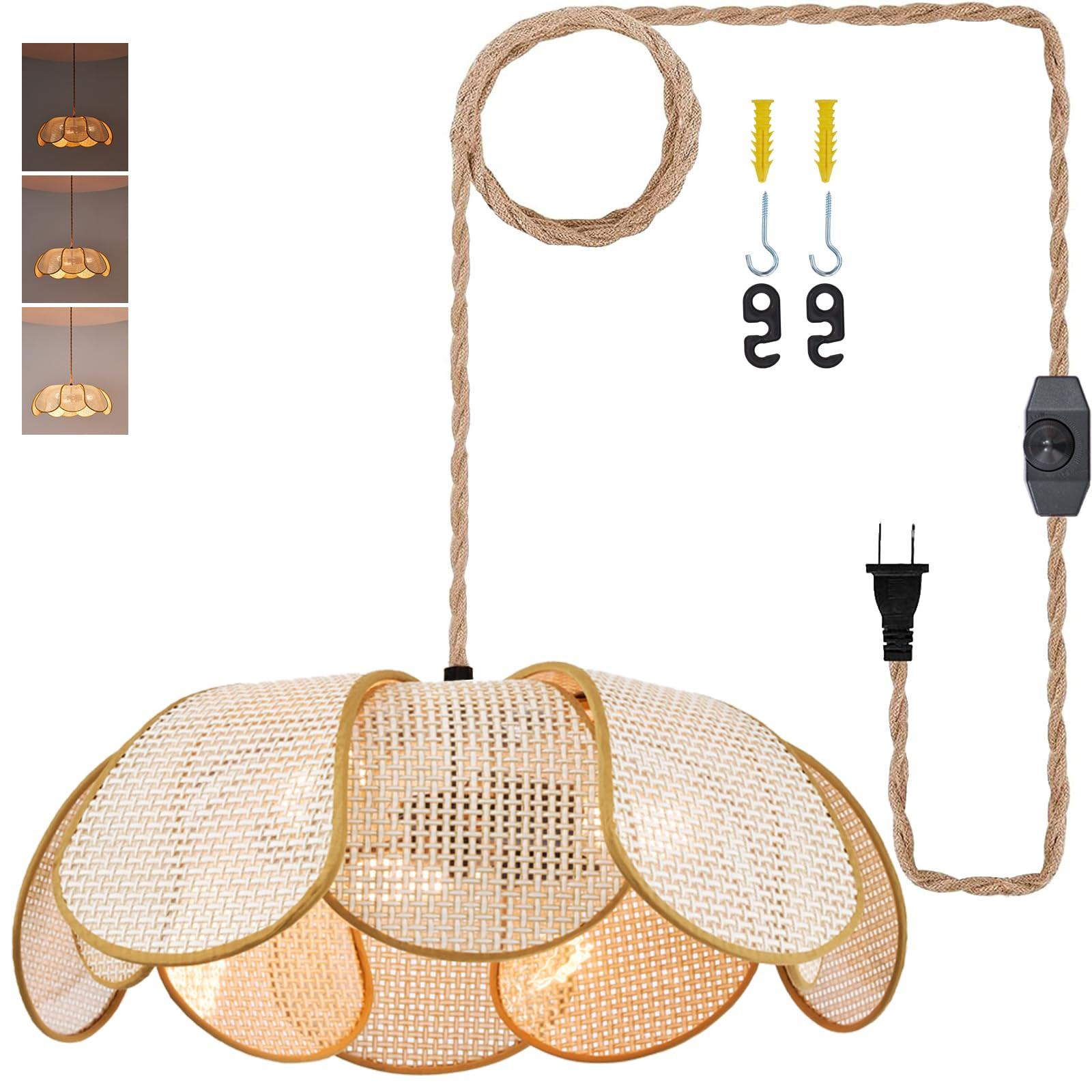 Hanging Lights with Plug in Cord, 3-Light 14.3FT Stepless Brightness Flower Shaped Hanging Lamp w... | Amazon (US)