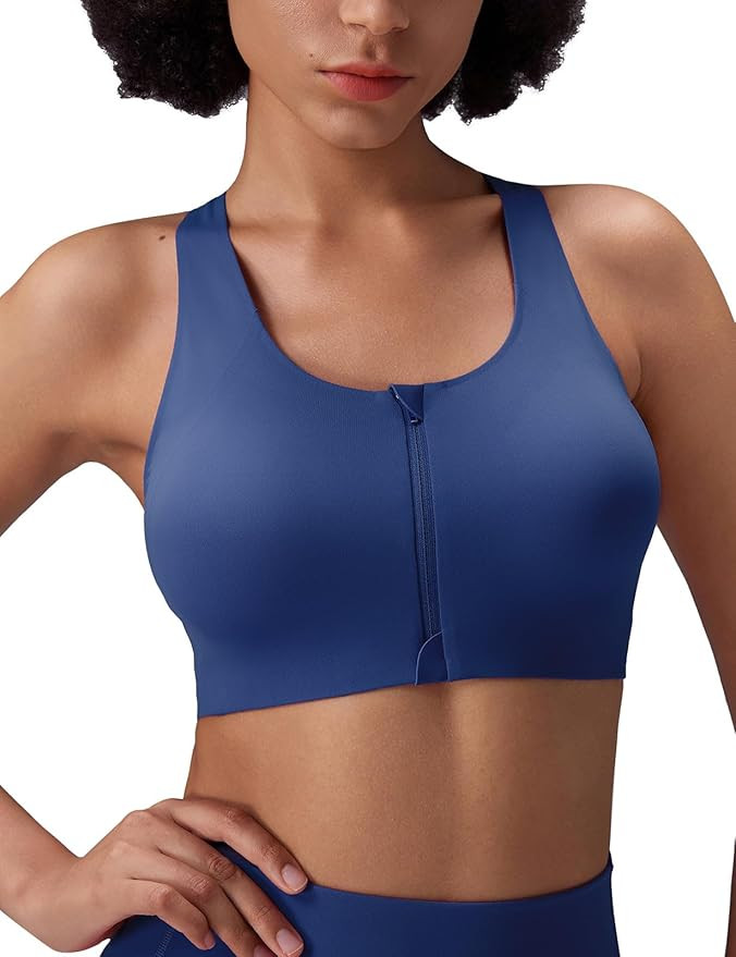 BALEAF Sweatleaf Womens Zip Front Closure Sports Bras, Racerback Padded High Impact Yoga Workout ... | Amazon (US)