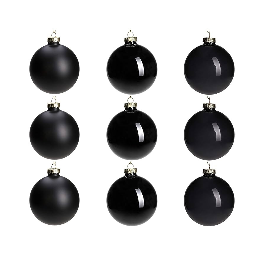 DN DECONATION Black Glass Christmas Ball Ornaments, Set of 9, 3' Hanging Christmas Baubles for Xm... | Amazon (US)