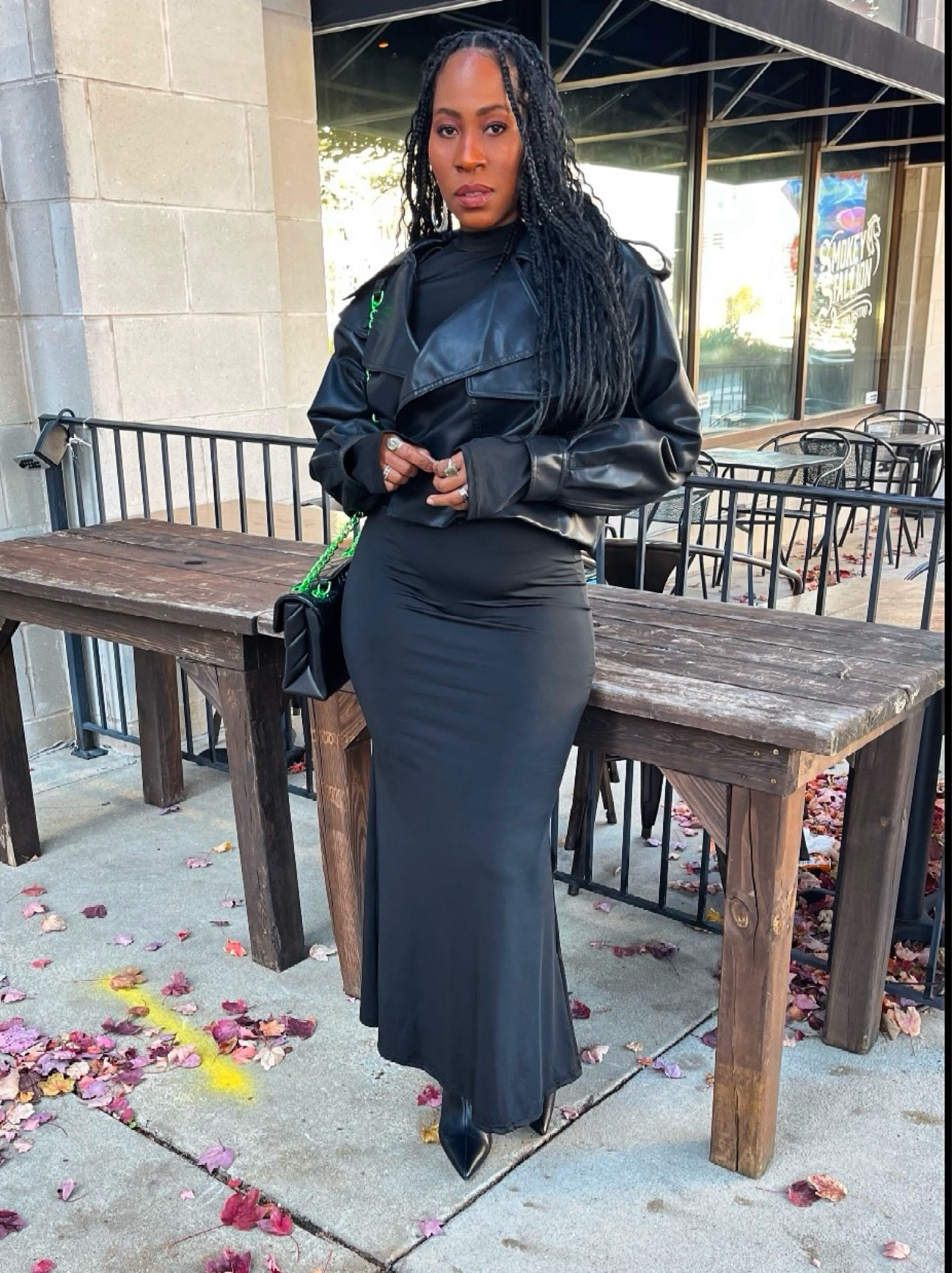 Classic look, yet edgy maxi mock neck dress with leather bomber moto jacket

#LTKStyleTip #LTKCyberWeek #LTKOver40