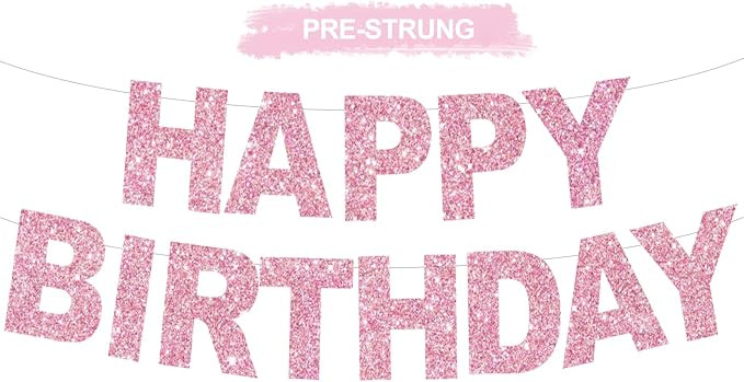 BEISHIDA Pink Happy Birthday Banner - Pre-Strung,No DIY Party Decorations - Happy Birthday Sign -... | Amazon (US)
