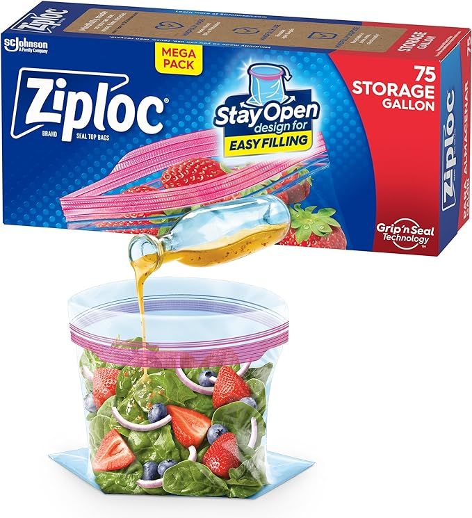 Ziploc Gallon Food Storage Bags, Stay Open Design with Stand-Up Bottom, Easy to Fill, 75 Count | Amazon (US)