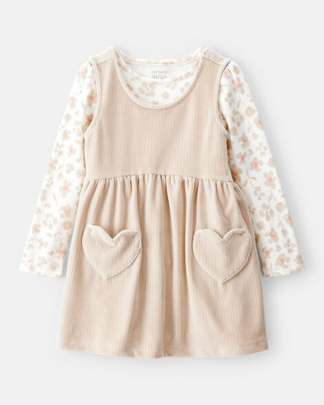 Toddler Girl Floral Velour Dress Set - Tan | Carter's Inc