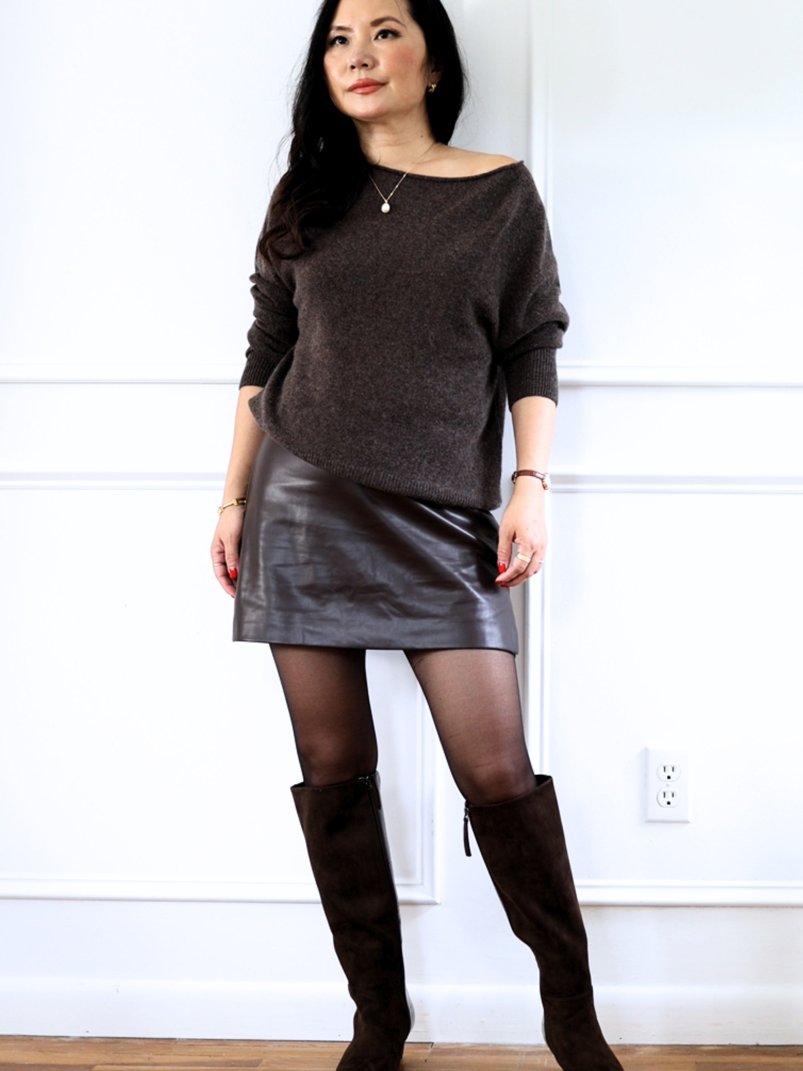Finding tall boots that don't swallow your legs is a serious petite struggle, but this SCOOP pair from walmart hits at the perfect spot right below the knee. The straight shaft keeps the line clean and creates an instant leg-lengthening effect on a 5’2” frame. Wearing with Quince cashmere sweater and Express skort. 

 #LTKSeasonal #LTKOver40 #LTKPetite