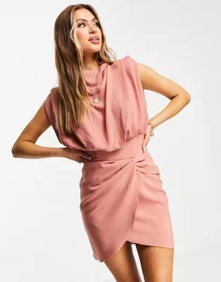 ASOS DESIGN cowl neck blouson mini dress with twist skirt in teracotta | ASOS | ASOS (Global)
