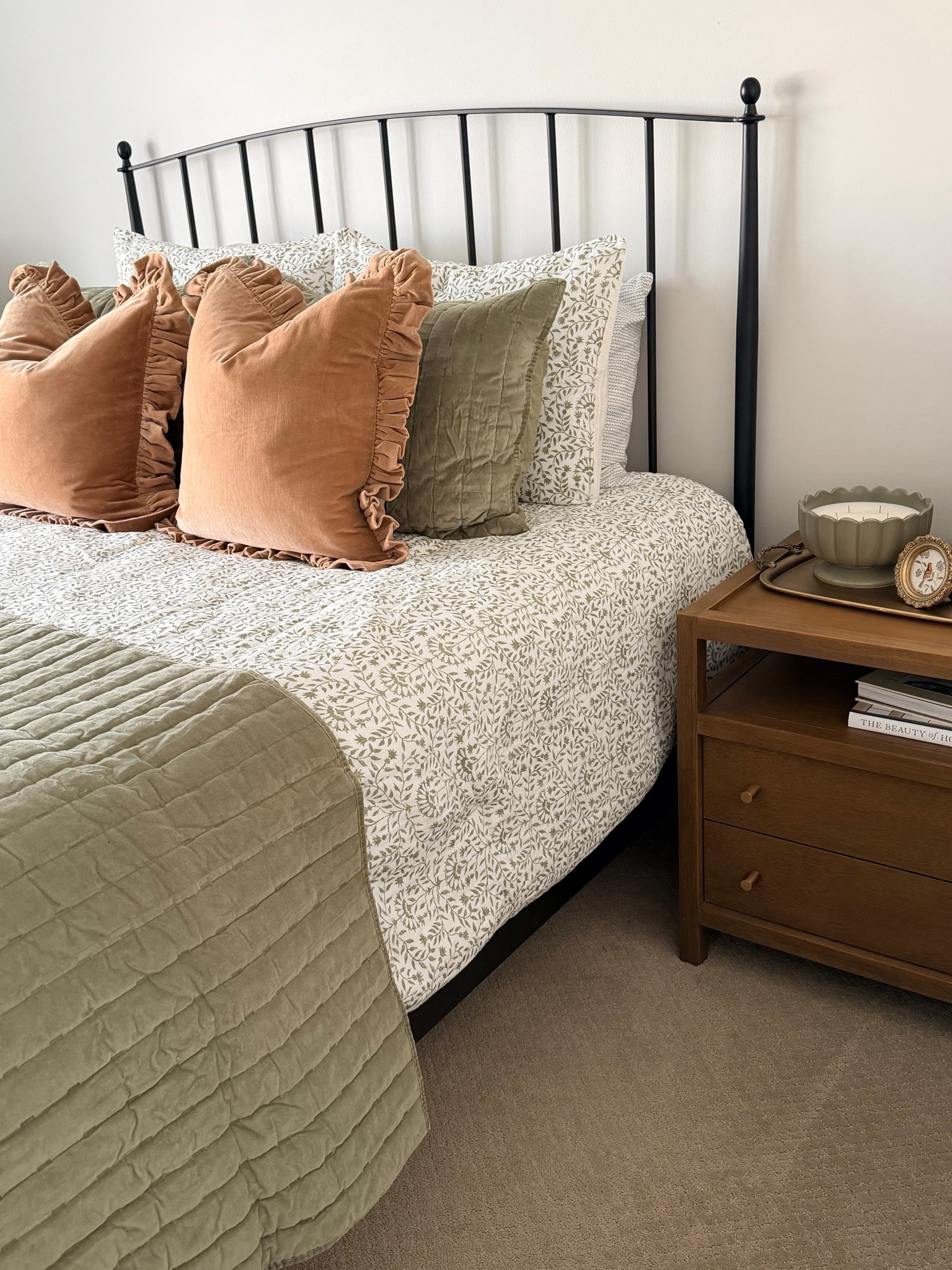 Love how this cute guest room is turning out. The ruffle pillow is one of my TOP favs. She’s not cheap but well worth it. The quality & fabric is top notch (I’ve tried all the look a-likes and they are not even close to the same look or quality). The color I used on this bed is Dusty Pink but looks very different in the website photos. 