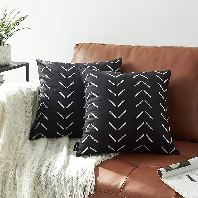 Set of 2 Black Pillow Covers 18 x 18 inches Boho Aztec Polyester Blend Square Decorative Throw Pi... | Amazon (US)