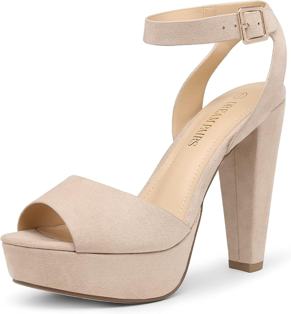 Open Toe Platform Chunky Nude Heel | Amazon (US)