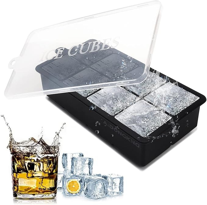 Ice Cube Trays Silicone, Ice Molds with Lid, Making Large 8 Giant Square Ice Cubes for Whiskey Co... | Amazon (US)