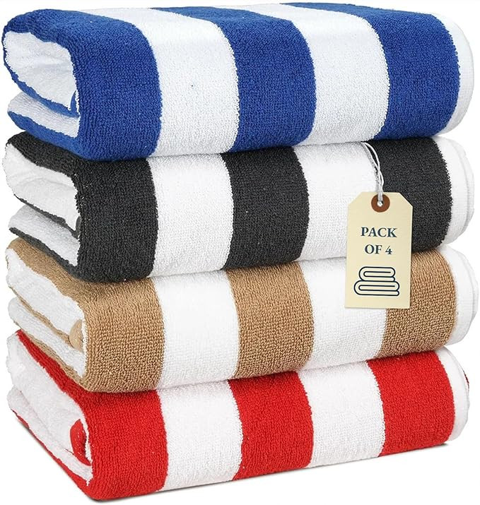 LANE LINEN Extra Large Beach Towel, 4 Pack Beach Bath Towels Set, Cabana Striped Beach Towels, Ho... | Amazon (US)