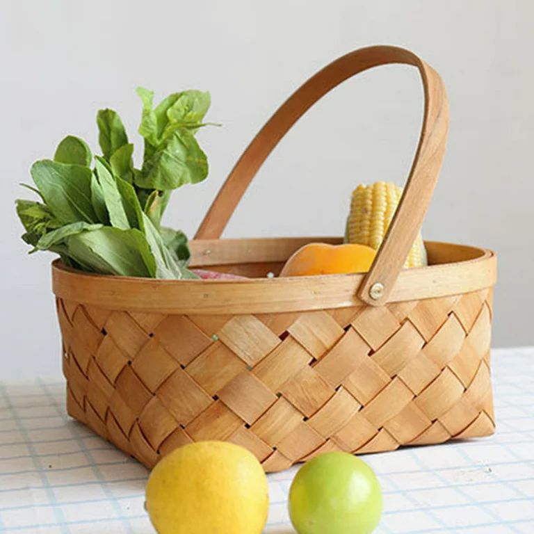 Wood Chip Basket Picnic Basket Fruits Basket Bread Basket Flower Basket Hand Woven Wooden Storage... | Walmart (US)