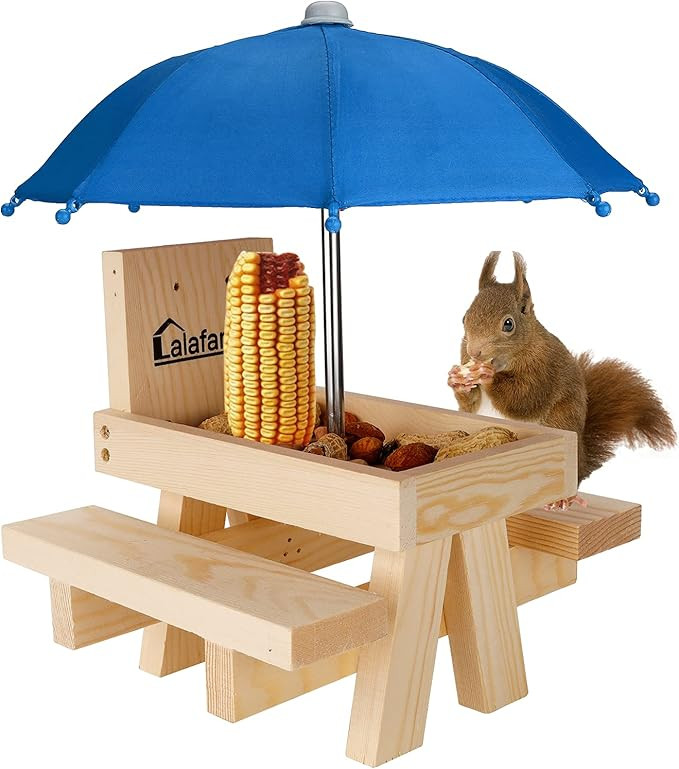 Squirrel Table Feeder with Umbrella, Lalafancy Wooden Picnic Table Feeder for Squirrels with Corn... | Amazon (US)