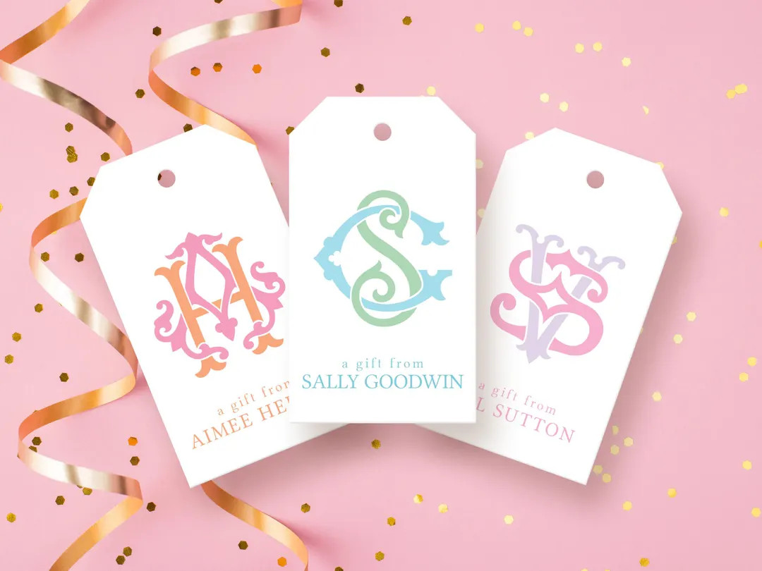 Elegant Monogram Gift Tags - Custom Colorful Gift Tags - Etsy | Etsy (US)