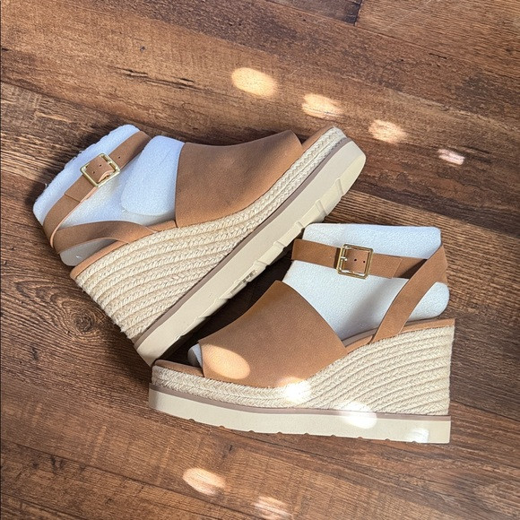 Soda Tan Espadrille Wedge Sandals with Gold Buckle | Poshmark