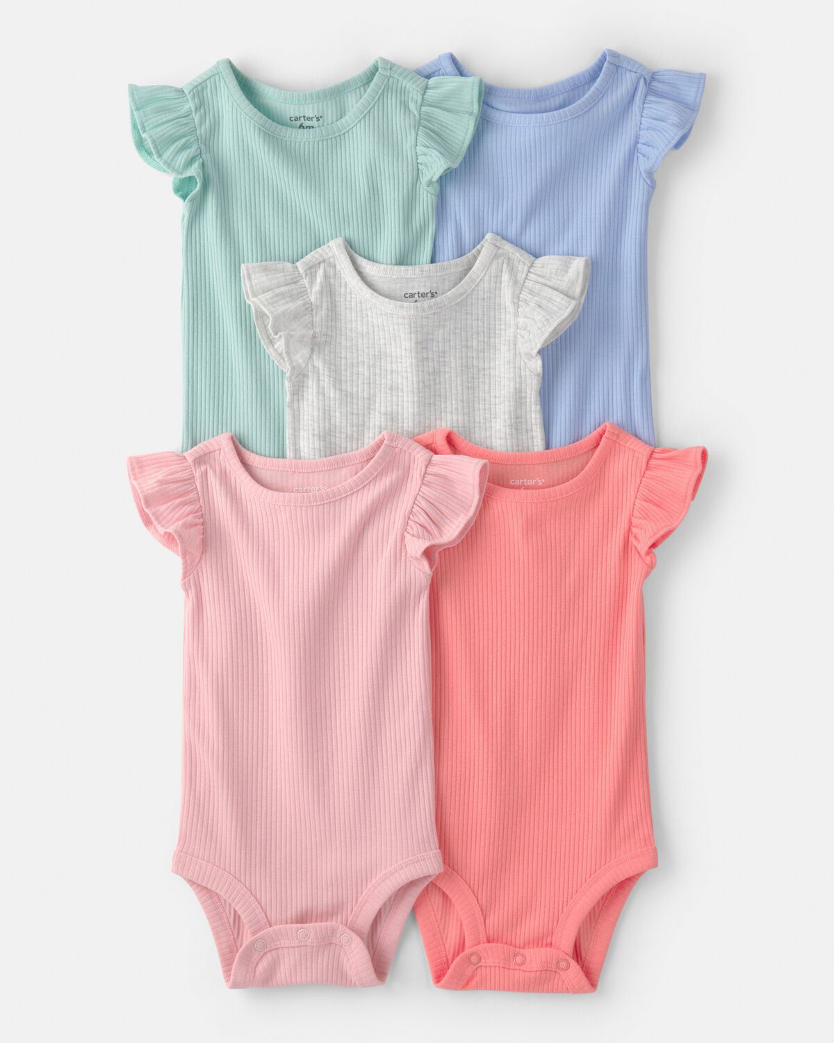 Baby Girl 5-Pack Multipack Ruffle-Sleeve Bodysuits - Pink/Blue/Green | Carter's Inc