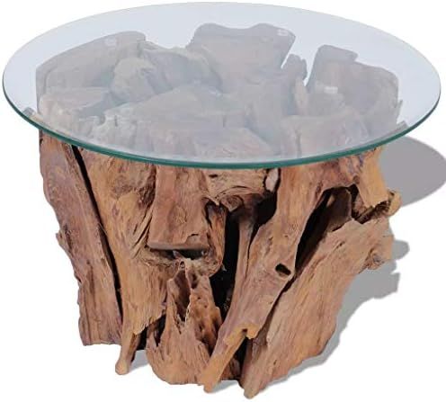 FAMIROSA Solid Teak Driftwood Coffee Table with Strong Tempered Glass and Teak Base Living Room S... | Amazon (US)