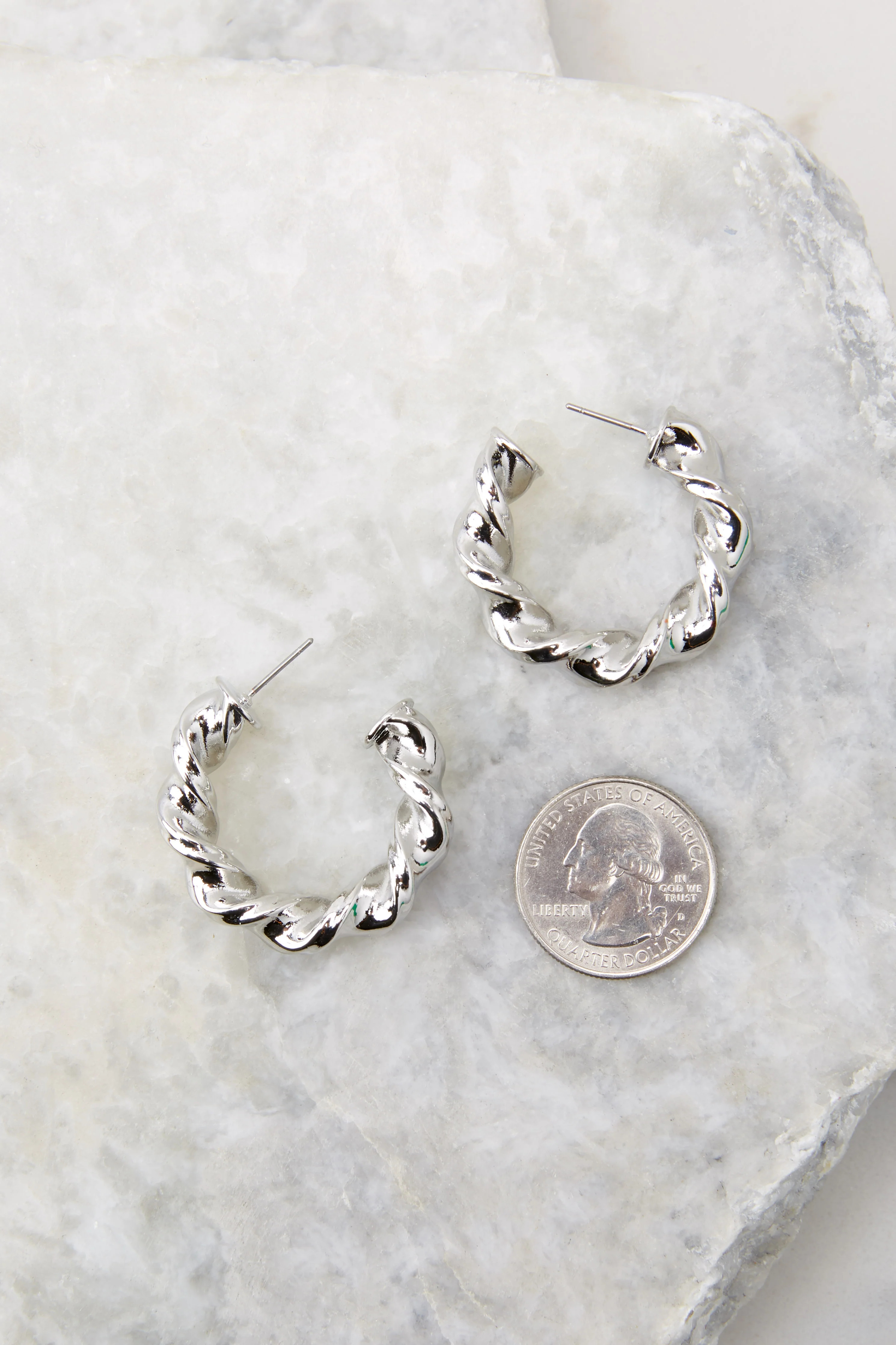 Life's Twists Silver Hoop Earrings | Red Dress 