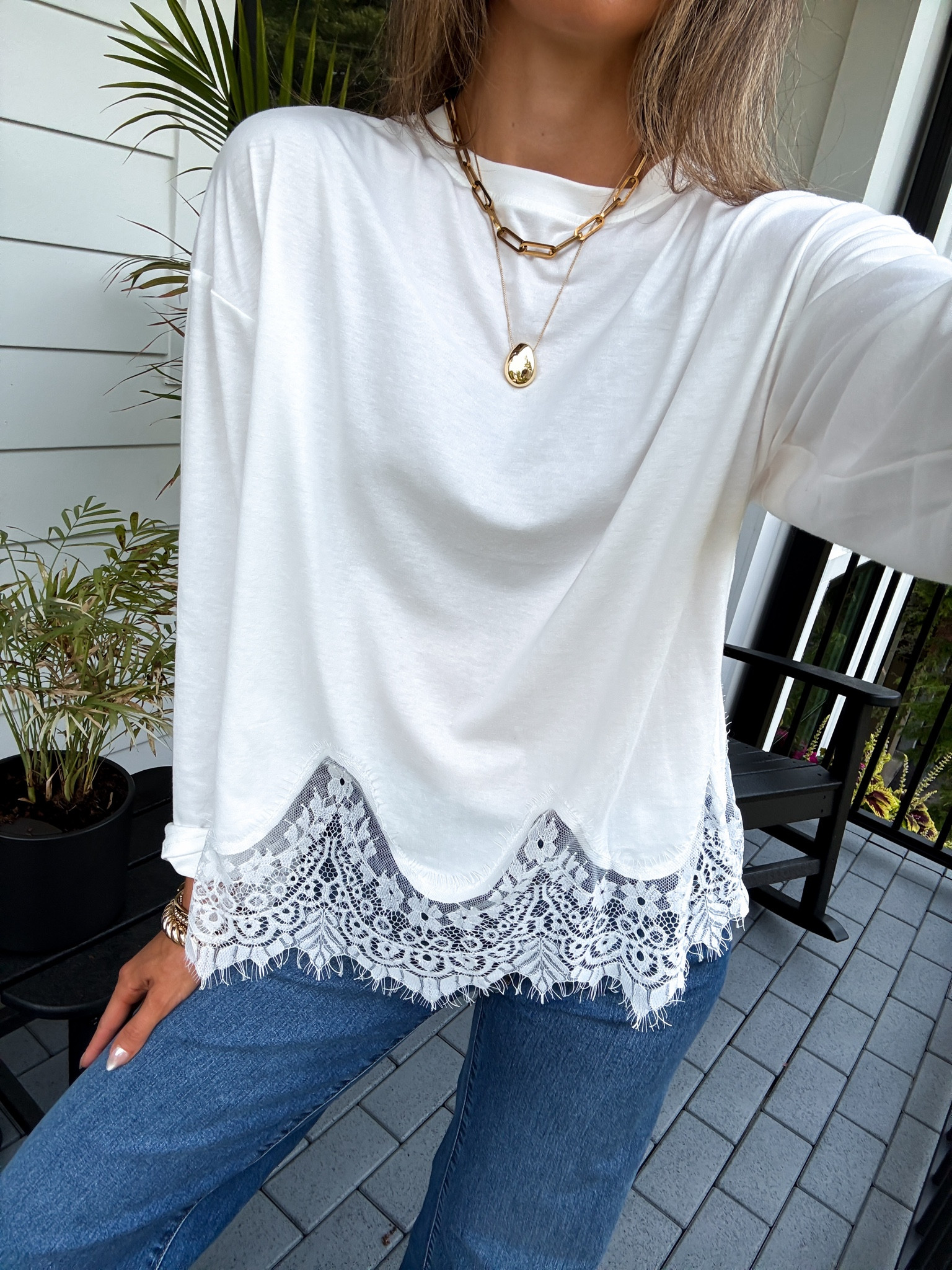 Wearing a small lace top

#LTKootd #LTKgrwm #LTKmomlife