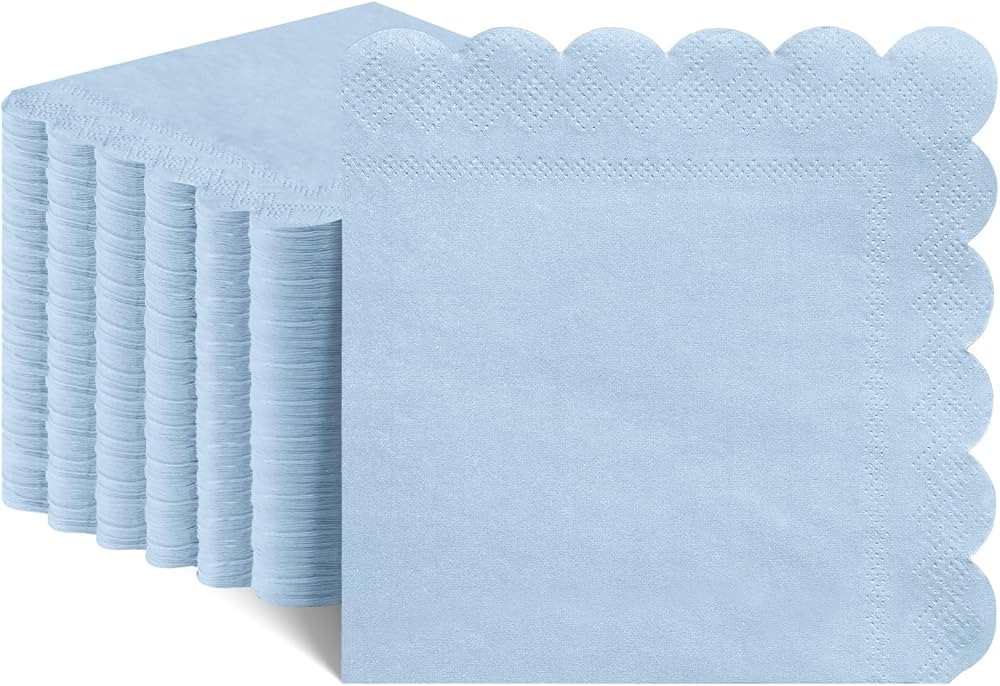 120 Pcs Cocktail Napkins Light Blue Napkins Boy Baby Shower Napkin Disposable Scalloped Blue Beve... | Amazon (US)